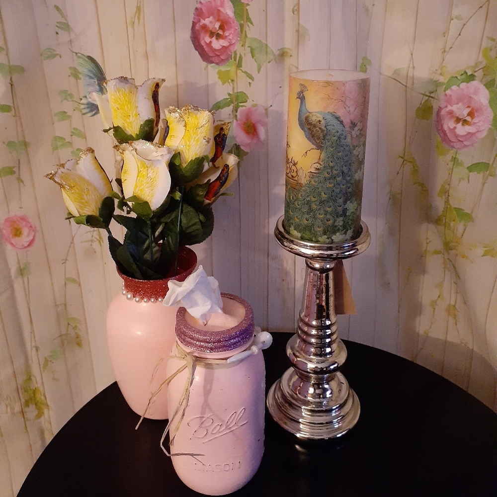 Peacock Pillar Candle Home Decor
